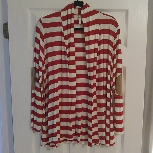 The Hanger Tops - Plus Size Red and White Stripe Cardigan